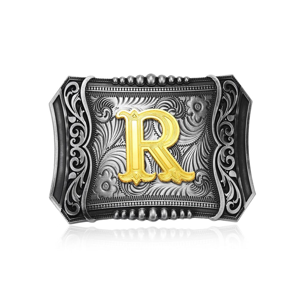 8483 Western Initial Letter ABC to XYZ Belt Buckle, Antique Golden Capital